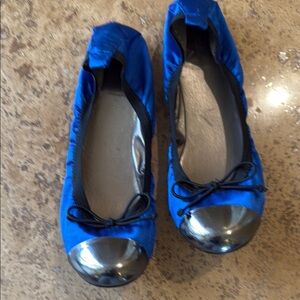 Blue and Silver Flats with Metallic Toe Cap